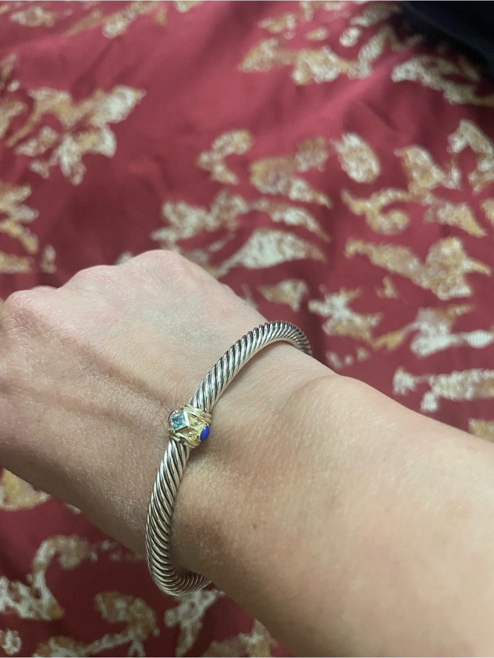 David Yurman Classic Cable  Bracelet 14kt with Blue Topaz and Lapis Blue 5MM Med